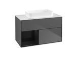 Villeroy und Boch Finion Waschtischunterschrank F651PHGK 100x60,3x50,1cm, Regal links Glossy Black Lacquer, Anthracite matt