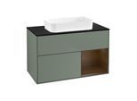 Villeroy und Boch Finion Waschtischunterschrank F662GNGM 100x60,3x50,1cm, Regal rechts Walnut veneer, Olive Matt Lacquer