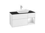 Villeroy und Boch Finion Waschtischunterschrank G832MTGF 120cm, Abdeckplatte black matt, Emotion, Regale White matt lacquer, Glossy white lacquer