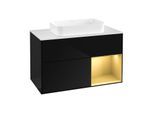 Villeroy und Boch Finion Waschtischunterschrank G661HFPH 100x60,3x50,1cm, Regal rechts Gold matt, Glossy Black Lacquer