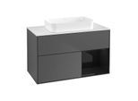 Villeroy und Boch Finion Waschtischunterschrank G661PHGK 100x60,3x50,1cm, Regal rechts Glossy Black Lacquer, Anthracite matt