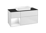 Villeroy und Boch Finion Waschtischunterschrank F702GFMT 120x60,3x50,1cm, Regal links Glossy white lacquer, White matt lacquer