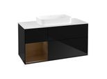 Villeroy und Boch Finion Waschtischunterschrank F701GNPH 120x60,3x50,1cm, Regal links Walnut veneer, Glossy Black Lacquer