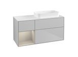 Villeroy und Boch Finion Waschtischunterschrank F681HHGJ 120x60,3x50,1cm, Regal links Sand Matt Lacquer, Light grey matt