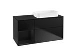 Villeroy und Boch Finion Waschtischunterschrank F682PHPD 120x60,3x50,1cm, Regal links Glossy Black Lacquer, Black matt lacquer