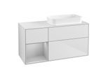 Villeroy und Boch Finion Waschtischunterschrank F681GJMT 120x60,3x50,1cm, Regal links Light grey matt, White matt lacquer