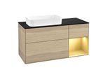 Villeroy und Boch Finion Waschtischunterschrank F692HFPC 120x60,3x50,1cm, Regal rechts Gold matt, Oak Veneer