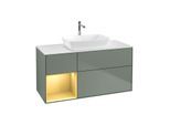 Villeroy und Boch Finion Waschtischunterschrank G821HFGM 120cm, Abdeckplatte white matt, Emotion, Regale Gold matt lacquer, Olive Matt Lacquer