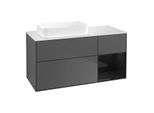 Villeroy und Boch Finion Waschtischunterschrank F691PHGK 120x60,3x50,1cm, Regal rechts Glossy Black Lacquer, Anthracite matt