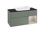 Villeroy und Boch Finion Waschtischunterschrank F712HHGM 120x60,3x50,1cm, Regal rechts Sand Matt, Olive Matt Lacquer