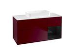Villeroy und Boch Finion Waschtischunterschrank F711PHHB 120x60,3x50,1cm, Regal rechts Glossy Black Lacquer, Peony Matt