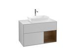 Villeroy und Boch Finion Waschtischunterschrank F781GNGJ 100cm, Abdeckplatte white matt, Regale Walnut Veneer, Light grey matt