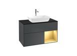 Villeroy und Boch Finion Waschtischunterschrank F782HFHG 100cm, Abdeckplatte black matt, Regale Gold matt lacquer, Midnight Blue Matt Lacquer