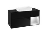 Villeroy und Boch Finion Waschtischunterschrank F712MTPH 120x60,3x50,1cm, Regal rechts White matt lacquer, Glossy Black Lacquer