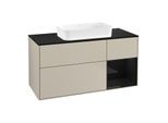 Villeroy und Boch Finion Waschtischunterschrank G712PHHH 120x60,3x50,1cm, Regal rechts Glossy Black Lacquer, Sand Matt Lacquer
