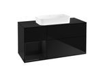 Villeroy und Boch Finion Waschtischunterschrank F702PHPH 120x60,3x50,1cm, Regal links Glossy Black Lacquer, Glossy Black Lacquer