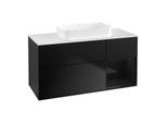Villeroy und Boch Finion Waschtischunterschrank F711PHPD 120x60,3x50,1cm, Regal rechts Glossy Black Lacquer, Black matt lacquer