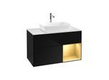 Villeroy und Boch Finion Waschtischunterschrank F781HFPH 100cm, Abdeckplatte white matt, Regale Gold matt lacquer, Glossy Black Lacquer