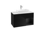 Villeroy und Boch Finion Waschtischunterschrank F781PDPH 100cm, Abdeckplatte white matt, Regale Black matt lacquer, Glossy Black Lacquer
