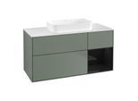 Villeroy und Boch Finion Waschtischunterschrank F711PHGM 120x60,3x50,1cm, Regal rechts Glossy Black Lacquer, Olive Matt Lacquer