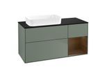 Villeroy und Boch Finion Waschtischunterschrank F692GNGM 120x60,3x50,1cm, Regal rechts Walnut veneer, Olive Matt Lacquer