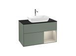 Villeroy und Boch Finion Waschtischunterschrank F782HHGM 100cm, Abdeckplatte black matt, Regale sand matt lacquer, Olive Matt Lacquer