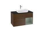 Villeroy und Boch Finion Waschtischunterschrank F782GMGN 100cm, Abdeckplatte black matt, Regale Olive matt lacquer, Walnut veneer