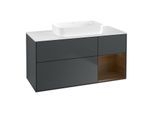Villeroy und Boch Finion Waschtischunterschrank F711GNHG 120x60,3x50,1cm, Regal rechts Walnut veneer, Midnight Blue Matt Lacquer