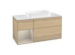 Villeroy und Boch Finion Waschtischunterschrank F701HHPC 120x60,3x50,1cm, Regal links Sand Matt Lacquer, Oak Veneer
