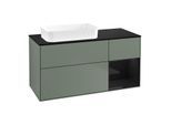 Villeroy und Boch Finion Waschtischunterschrank G692PHGM 120x60,3x50,1cm, Regal rechts Glossy Black Lacquer, Olive Matt Lacquer