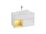 Villeroy und Boch Finion Waschtischunterschrank G771HFMT 100cm, Abdeckplatte white matt, Emotion, Regale Gold matt lacquer, White matt lacquer
