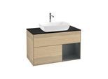 Villeroy und Boch Finion Waschtischunterschrank F782HGPC 100cm, Abdeckplatte black matt, Regale Midnight matt lacquer, Oak Veneer