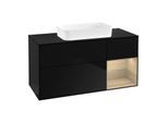 Villeroy und Boch Finion Waschtischunterschrank F712PCPH 120x60,3x50,1cm, Regal rechts Oak Veneer, Glossy Black Lacquer
