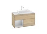 Villeroy und Boch Finion Waschtischunterschrank G771GJPC 100cm, Abdeckplatte white matt, Emotion, Regale Light grey matt lacquer, Oak Veneer