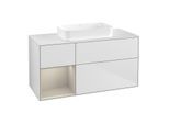 Villeroy und Boch Finion Waschtischunterschrank F701HHMT 120x60,3x50,1cm, Regal links Sand Matt Lacquer, White matt lacquer