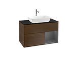 Villeroy und Boch Finion Waschtischunterschrank F782GKGN 100cm, Abdeckplatte black matt, Regale Anthracite matt lacquer, Walnut veneer