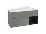 Villeroy und Boch Finion Waschtischunterschrank G711PHGM 120x60,3x50,1cm, Regal rechts Glossy Black Lacquer, Olive Matt Lacquer