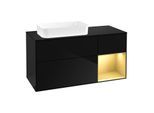 Villeroy und Boch Finion Waschtischunterschrank F692HFPH 120x60,3x50,1cm, Regal rechts Gold matt, Glossy Black Lacquer
