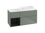 Villeroy und Boch Finion Waschtischunterschrank G681PHGM 120x60,3x50,1cm, Regal links Glossy Black Lacquer, Olive Matt Lacquer