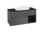 Villeroy und Boch Finion Waschtischunterschrank F712PHGK 120x60,3x50,1cm, Regal rechts Glossy Black Lacquer, Anthracite matt