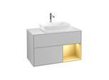 Villeroy und Boch Finion Waschtischunterschrank F781HFGJ 100cm, Abdeckplatte white matt, Regale Gold matt lacquer, Light grey matt