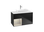 Villeroy und Boch Finion Waschtischunterschrank G771HHPD 100cm, Abdeckplatte white matt, Emotion, Regale sand matt lacquer, Black matt lacquer