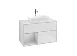Villeroy und Boch Finion Waschtischunterschrank G771GJMT 100cm, Abdeckplatte white matt, Emotion, Regale Light grey matt lacquer, White matt lacquer