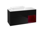 Villeroy und Boch Finion Waschtischunterschrank G691HBPH 120x60,3x50,1cm, Regal rechts Peony, Glossy Black Lacquer