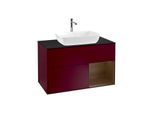 Villeroy und Boch Finion Waschtischunterschrank F782GNHB 100cm, Abdeckplatte black matt, Regale Walnut Veneer, Peony Matt