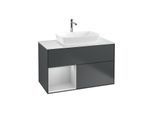 Villeroy und Boch Finion Waschtischunterschrank G771GJHG 100cm, Abdeckplatte white matt, Emotion, Regale Light grey matt lacquer, Midnight Blue Matt Lacquer