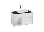 Villeroy und Boch Finion Waschtischunterschrank G772GJMT 100cm, Abdeckplatte black matt, Emotion, Regale Light grey matt lacquer, White matt lacquer