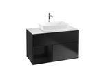 Villeroy und Boch Finion Waschtischunterschrank G771PHPD 100cm, Abdeckplatte white matt, Emotion, Regale Glossy black lacquer, Black matt lacquer