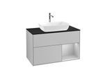 Villeroy und Boch Finion Waschtischunterschrank F782GJGJ 100cm, Abdeckplatte black matt, Regale Light grey matt lacquer, Light grey matt