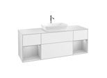 Villeroy und Boch Finion Waschtischunterschrank F861GJGF 160cm, Abdeckplatte white matt, Regale Light grey matt lacquer, Glossy white lacquer